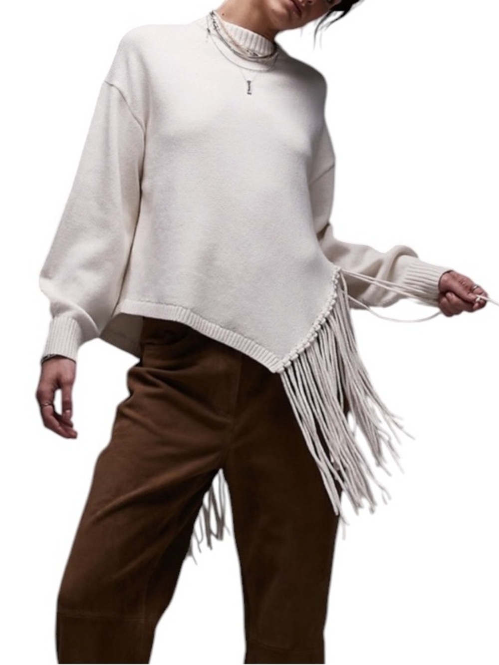 & Other Stories Asymmetric Fringe Sweater wool & cotton Sz L excellent condition